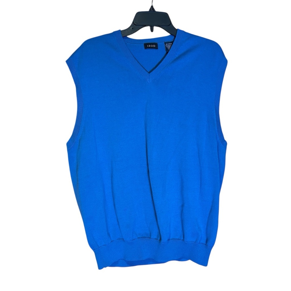 IZOD Men’s‎ Blue V-Neck Sweater Vest Cotton XL Classic Preppy Knit Layer